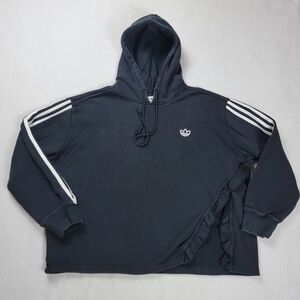 adidas Y2K Hoodie Sweatshirt Women's Large Black Long Sleeve Slip Ruffled Side